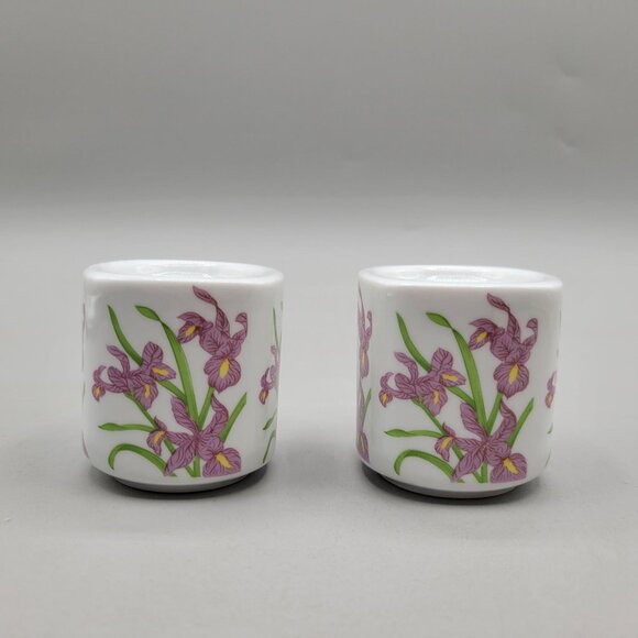 Vintage Bavarian Village Rauschert Porcelain Candle Holders Pair Iris Pattern - Picture 1 of 8